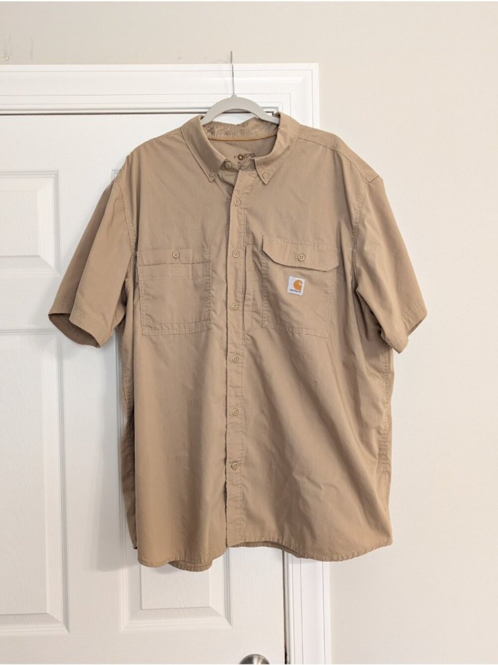 Carhartt Shirt Mens 2XL Beige Force Ridgefield Short Sleeve Button Up Workwear